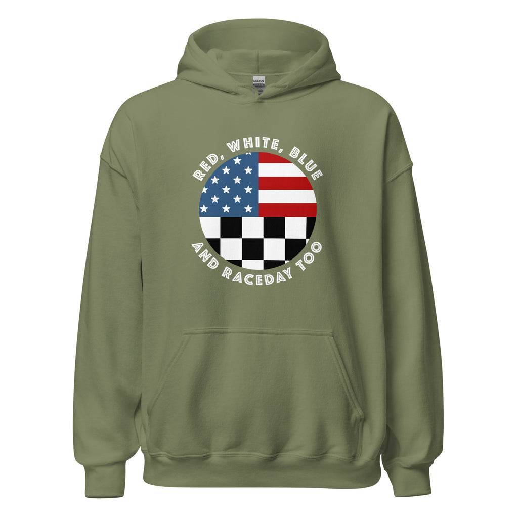 Highline Clothing Unisex Sweatshirt - Red, White, Blue and Raceday Too - Olive