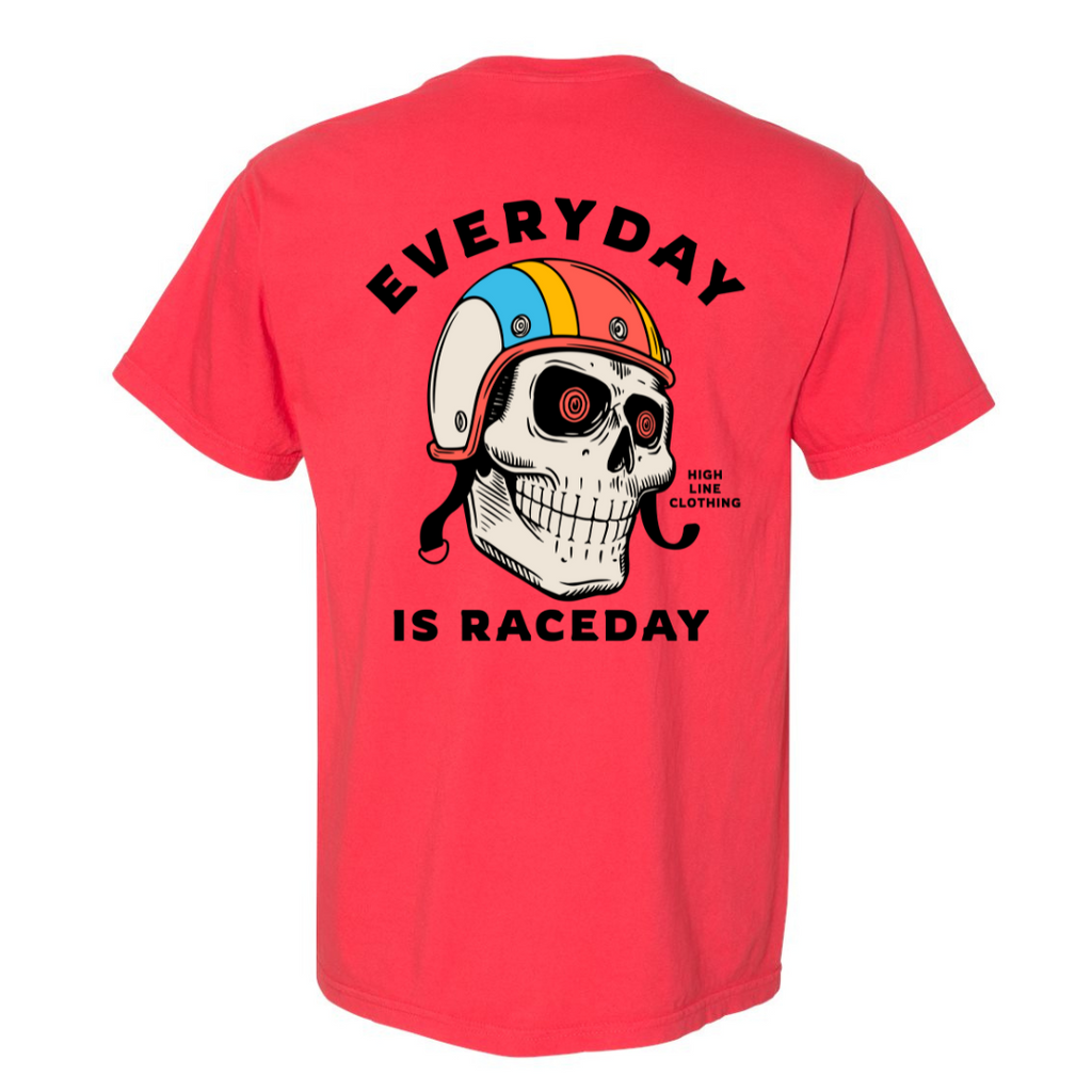 Everyday is Raceday Skull with Helmet Racing Tee - Red