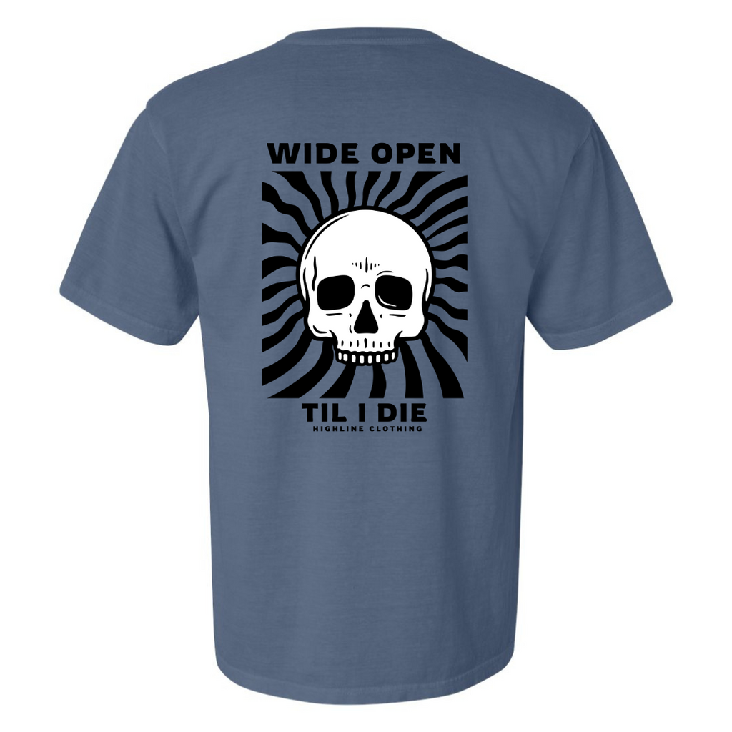 Wide Open Til I Die Unisex Racing T-Shirt - Blue